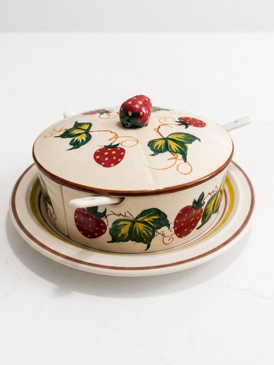 Fred Roberts Other - Vintage Fred Roberts Strawberry Preserves Jam Marmalade Divided Dish with Spoons